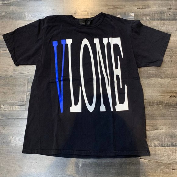 Vlone Staple Blue on Black Tee - Picture 1 of 2